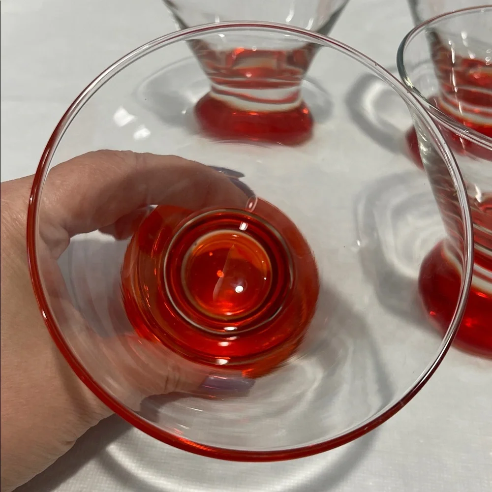Crate & Barrel DIZZY Red Footed Cocktail Martini Cosmo Glasses Set 6 MCM style